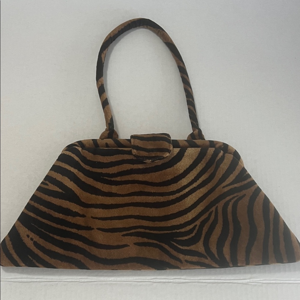 Victoria Horner Elegant Zebra Print Chenille shoulder bag